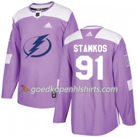 Tampa Bay Lightning Steven Stamkos 91 Adidas 2017-2018 Purper Fights Cancer Practice Authentic Shirt - Mannen